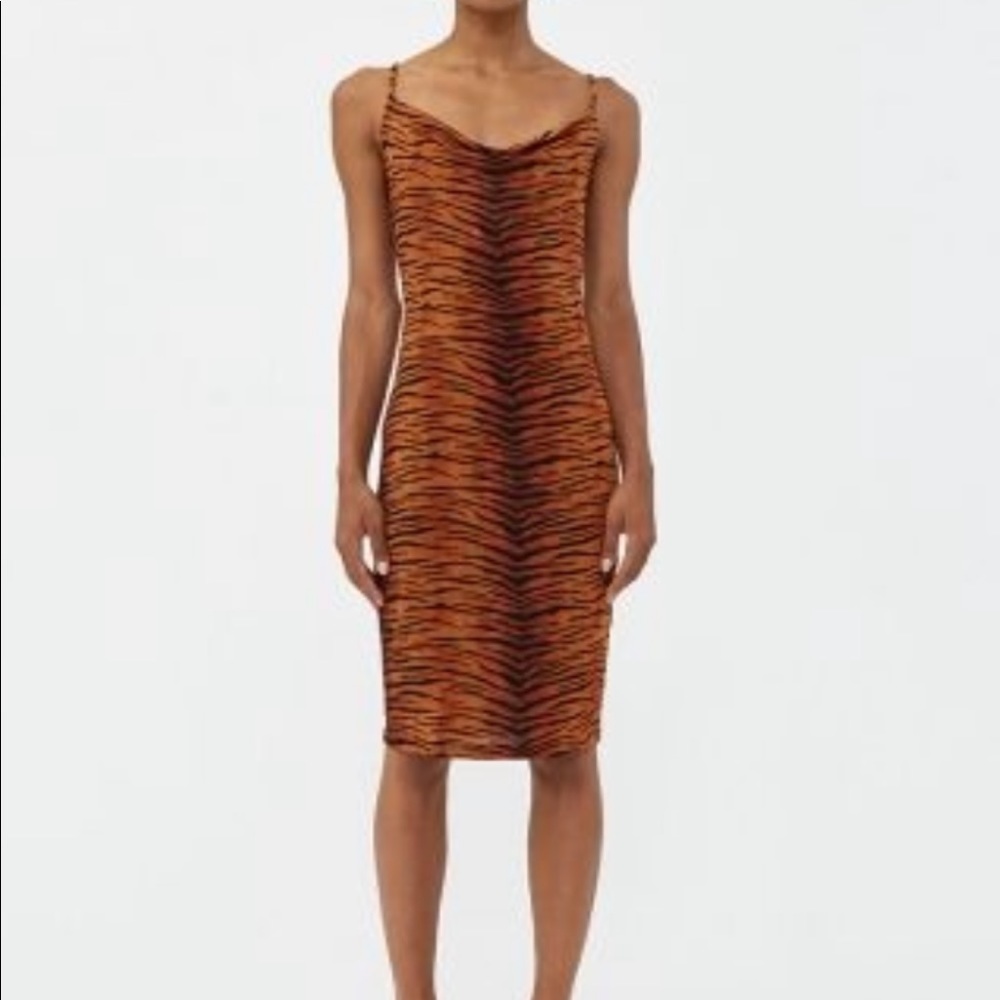 Stelen Tiger Print Slinky Cowl Sheath Slip Dress L